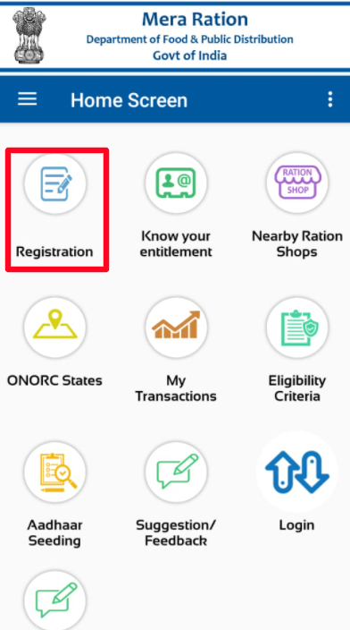 Mera Ration card registration option 