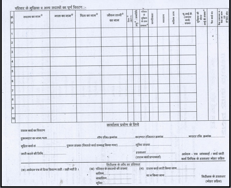 Uttarakhand Ration Card Form