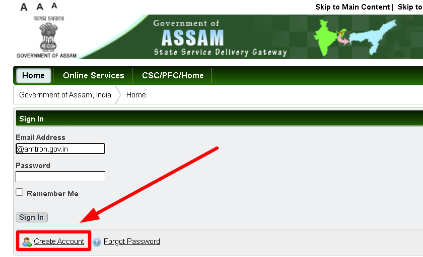 edistrict Assam portal registration account creation 