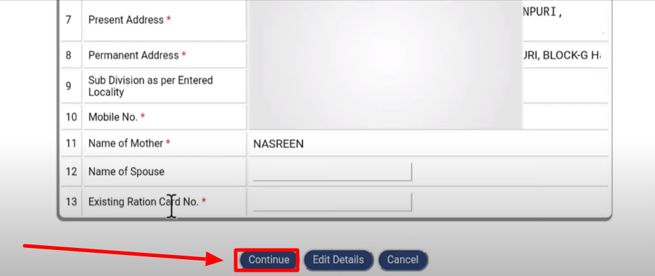 delhi goverment e district online fill form and click the continue
