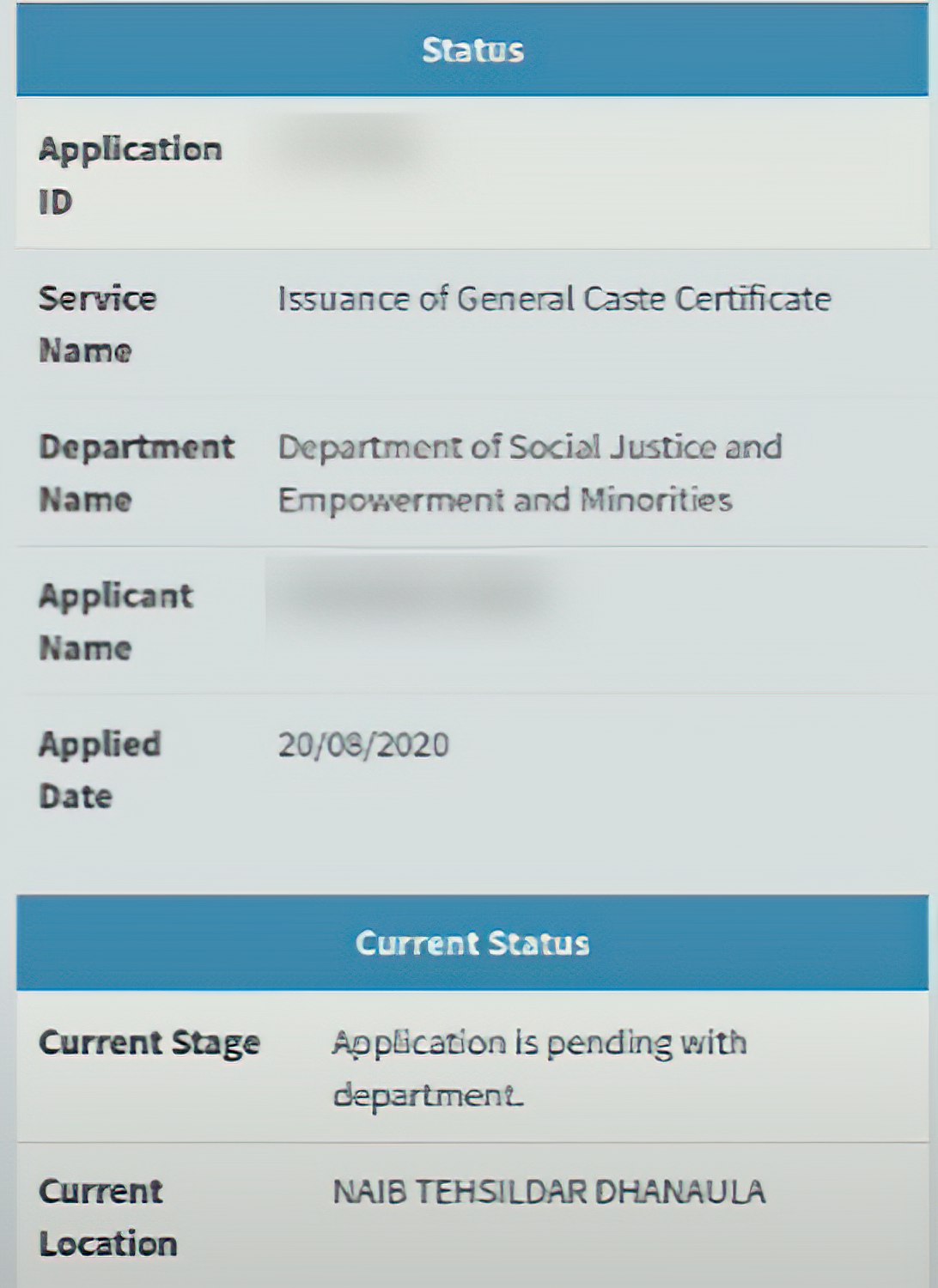 e-sewa punjab application status details