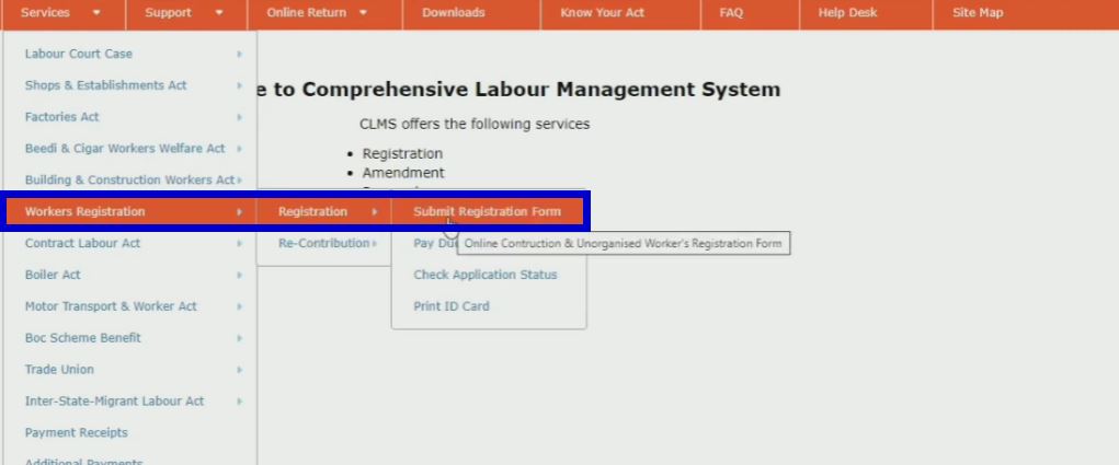jhaarkhand labour card registration online process