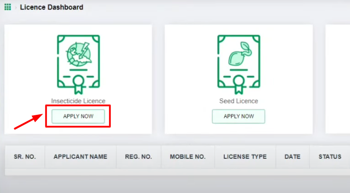 Raj Kisan Sathi Portal -Apply for licence on dashboard