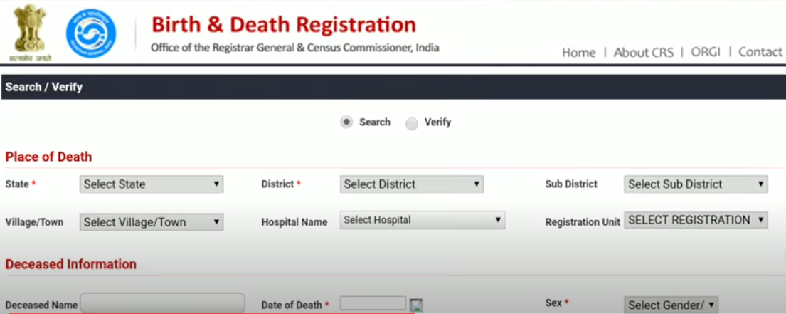Online Death Certificate - death search link1
