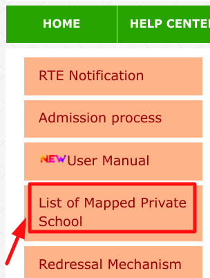 RTE UP Admission Apply - mapped school option on home page