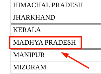 NREGA Job Card List MP - choosing madhy pradesh option