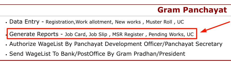 NREGA Job Card List MP - generate report option