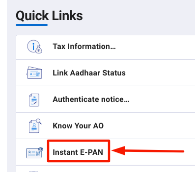 PAN card online apply - choosing instant pan option