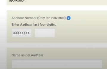 PAN card online apply - entering last four digits of adhaar