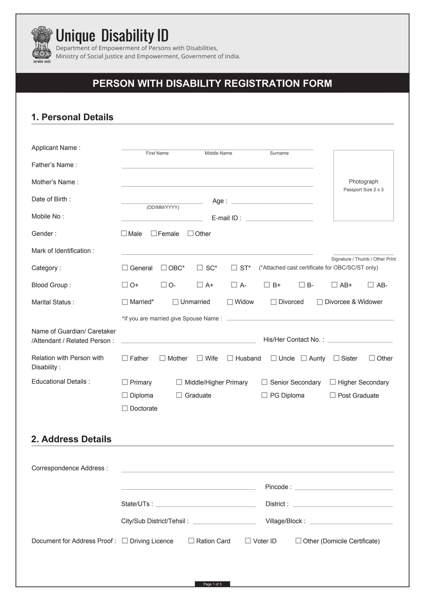 UDID Card Disability Certificate Online application Form-1-1