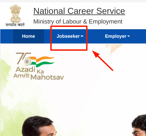 ncs portal registration and jobs searching - choosing jobseekar option