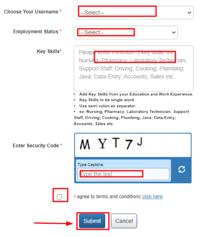 ncs portal registration and jobs searching - making user name and entering security code