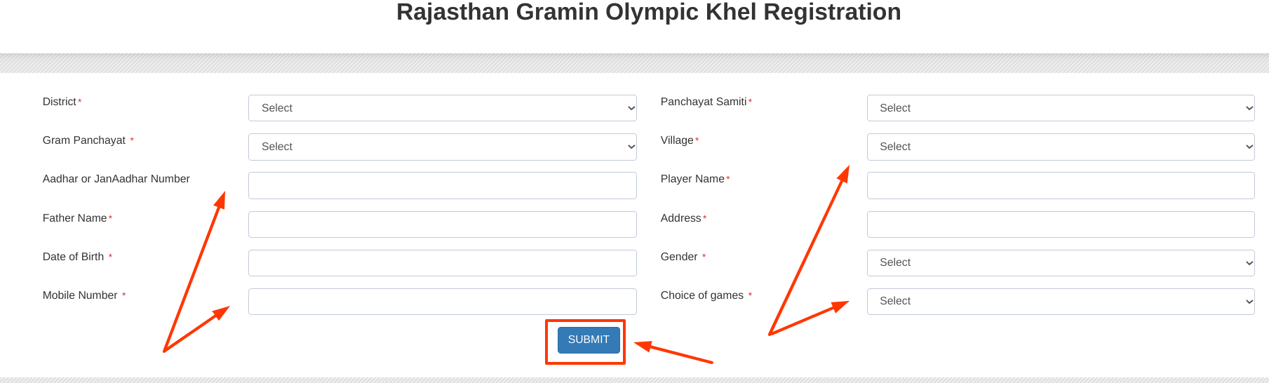 Rajasthan Gramin Olympic Khel - online application form