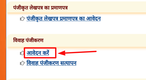 UP Online Marriage Registration Vivah Panjikaran Online - choosing aaplication option