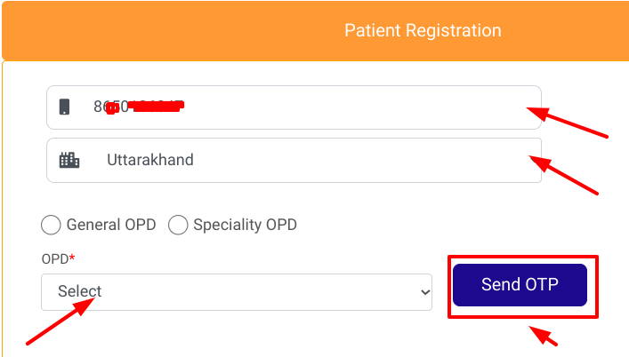 E Sanjeevani OPD - entering mobile number and generate otp