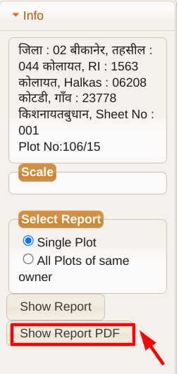 bhunaksha rajasthan check and download - choosing show report pdf option