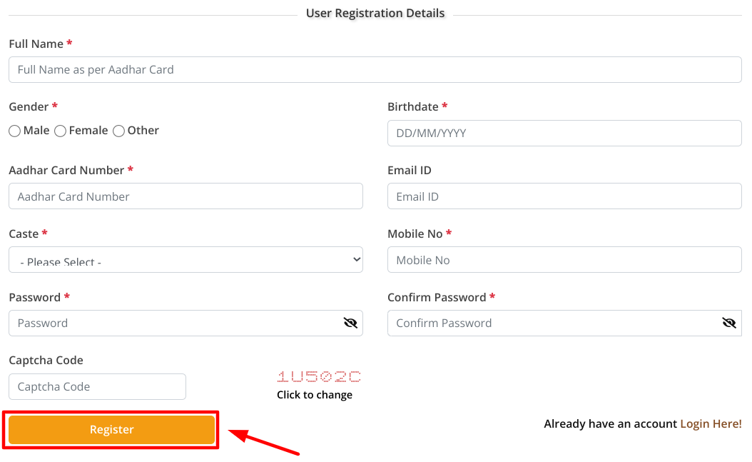 e samaj kalyan gujarat online registration and login application status - filling details in registration form