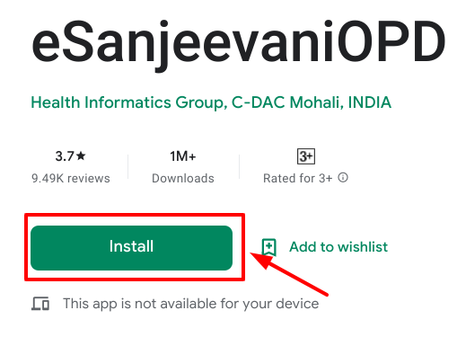 e sanjeevani opd - choosing install button