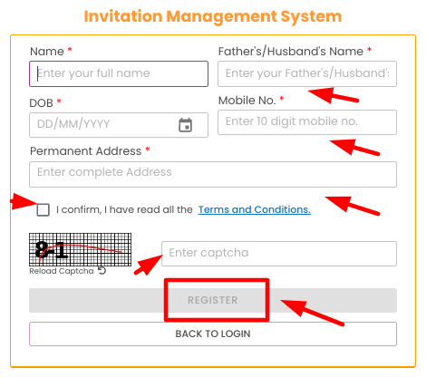 aamantran portal registration - filling basic details in box to register