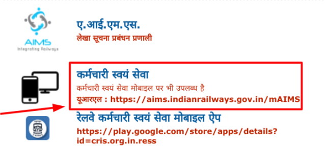 RESS Salary Slip Railway Employee - choosing karmchari svyam seva option