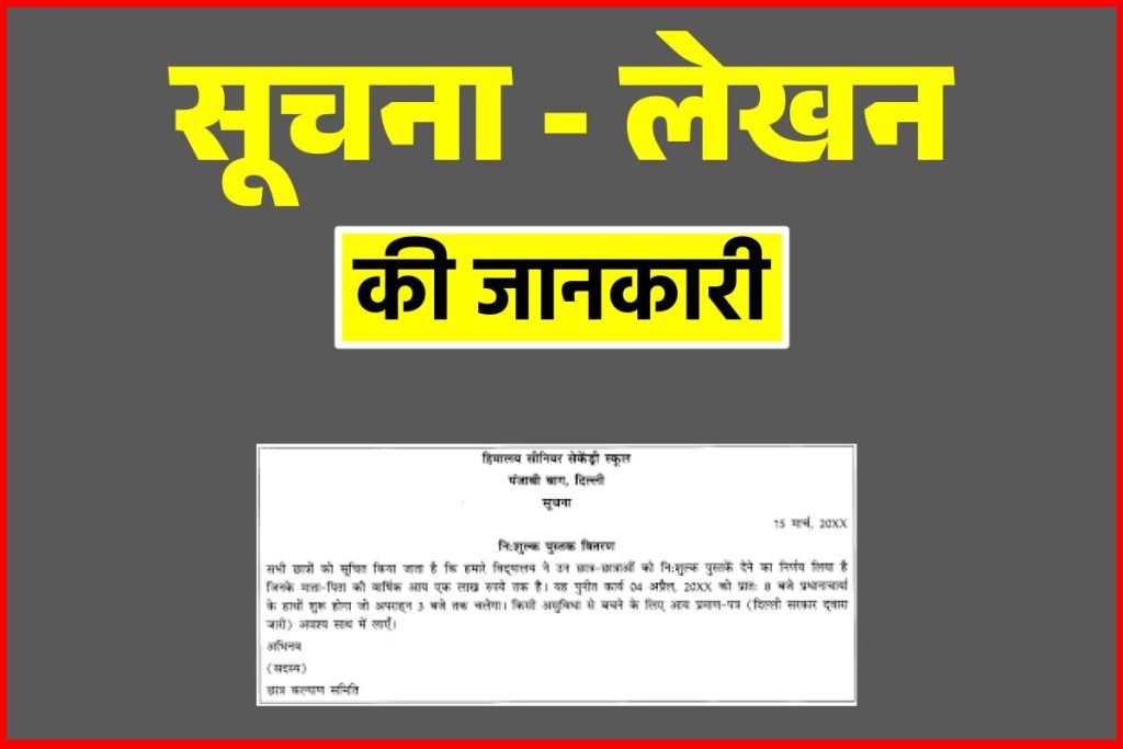 Suchna Lekhan | सूचना लेखन Format Types, and Examples| Notice Writing in Hindi