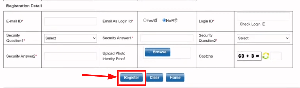 choosing registration button